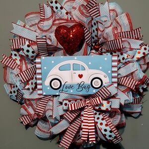 Valentine's Day Love Bug Wreath with Red and White Accents